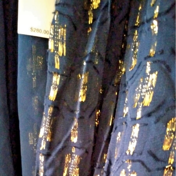 Banana Republic's Aida Jacquard Wrap Dress iShimmer Gold  Navy Blue - Picture 6 of 6